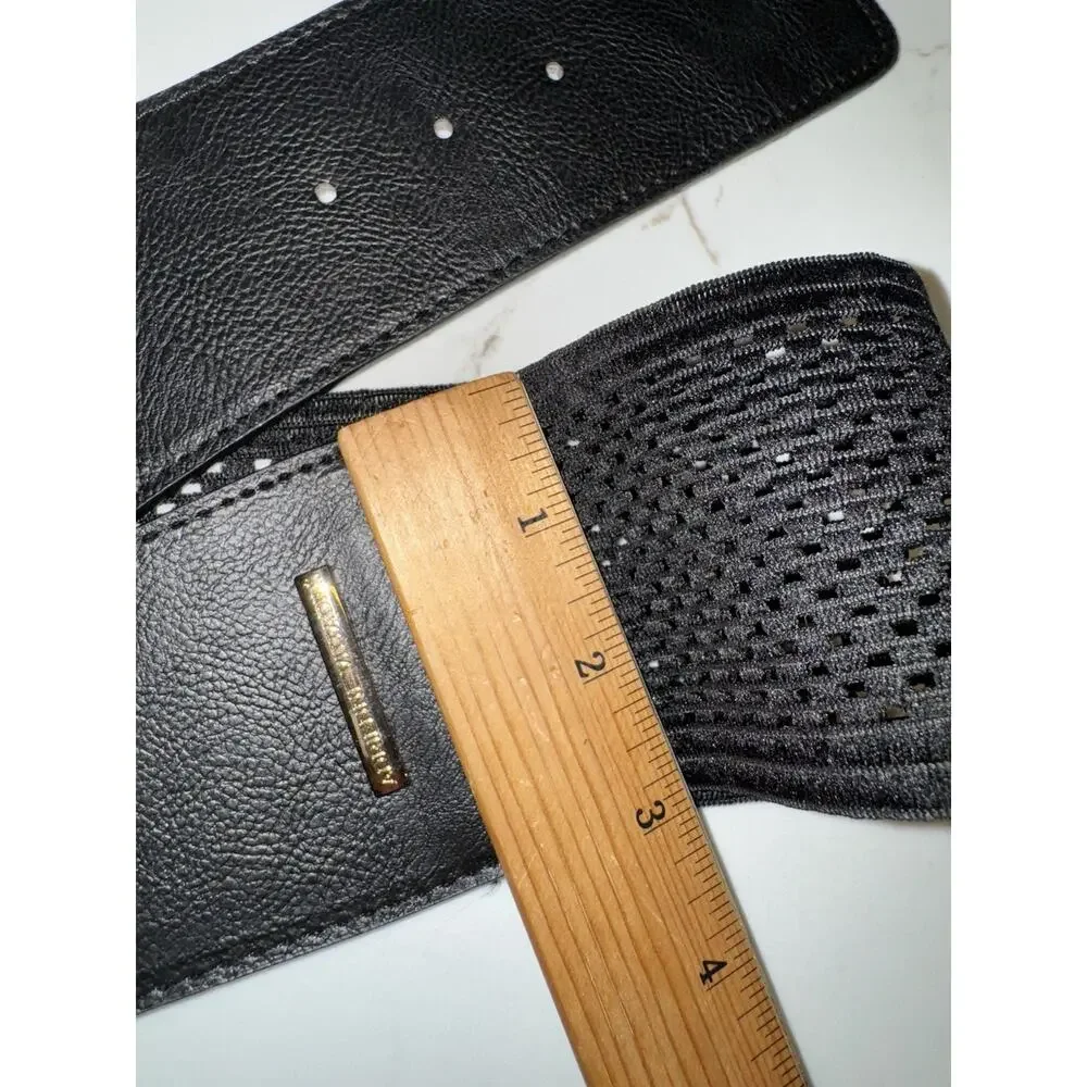 Adrienne Vittadini Wide Stretch Belt w/ Faux Leather Sz S/M Black & Silver